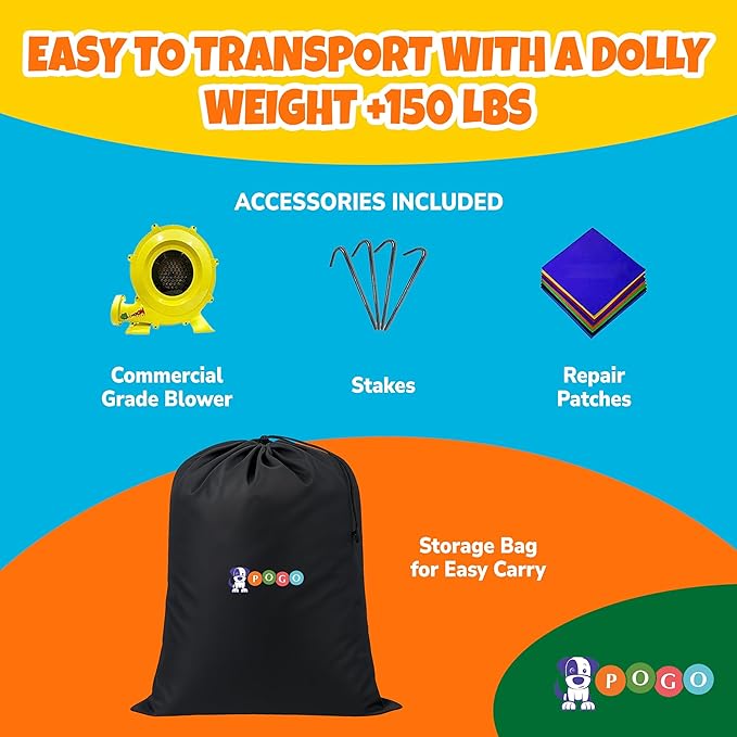 Pogo Bounce House Inflatable Water Slide for Kids & Toddlers with Inflatable Pool, Backyard, Park Commercial Use, Outdoor Water Play, Includes Blower Stakes, Splash Pool & Storage Bag, 21' x 9' - 12'