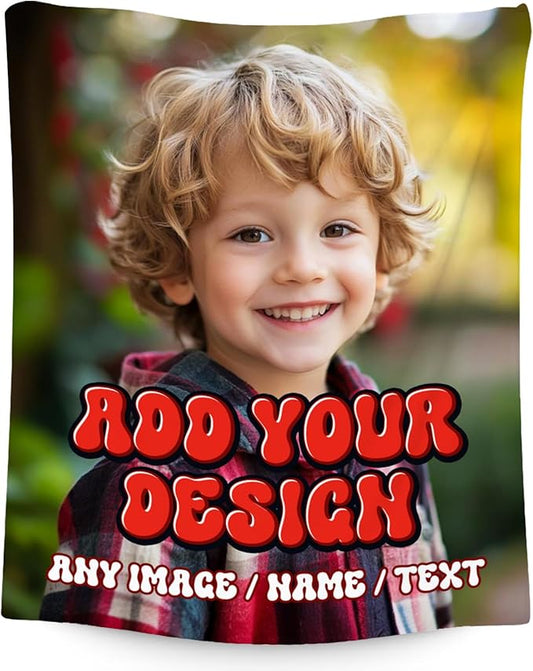 Personalized Blanket with Photo Picture - Custom Gift for Kid Teens Adults - Blankets with Name, Soft Fleece Throw for Couch, Bed