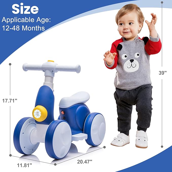 Electric Baby Balance Bike with Bubble Machine for 1 Year Old Boys Girls 4 in 1 Toddler Balance Bike 12-48 Month Kids Bubble Bike Ride Toys First Birthday Gift with Powered Motor,Music,LED Lights