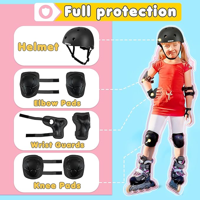 Kids Bike Helmet Set, Adjustable Toddler Helmet for Ages 2-8 Kids with Knee, Elbow & Wrist Pads | Multi-Sport Helmet for Skateboard Cycling Scooter Rollerblading