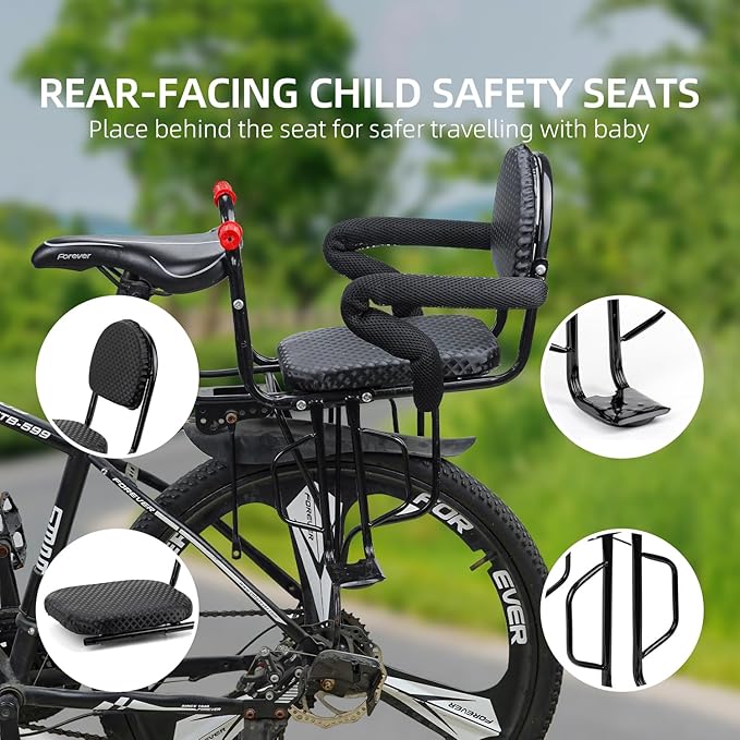 2025 New Rear Child BikeSeat, Adiustable BackrestRear Bike Seat, Foldableand Rotatable RearMounted Child Bike Seat Child Rear Seat with ThickBackrest, Suitable for MostBicycle