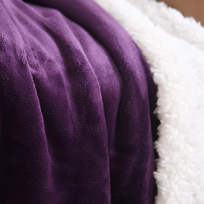 NANPiper Sherpa Blanket - Twin Size Thick Velvet Plush Reversible Bed Blanket for Winter - Purple (60"x80")