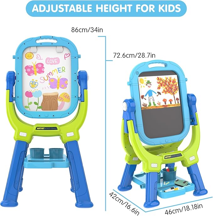 Easel for Kids, Toddler Art Easel Adjustable Standing, Magnetic Double Sided Easel with Painting Accessories Gift for Boys and Girls