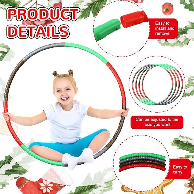 Sratte 12 Pcs Toy Hoop for Kid Detachable Adjustable Toy Hoop Colored Exercise Ring Plastic Circle for Kid Teen Gymnastics Equipment Require Self Assembly(28 Inch,Red, Gold, Silver, Green)