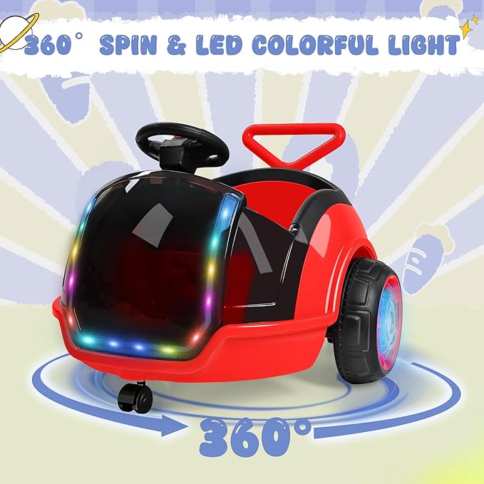 ANPABO 3-in-1 Electric Push Ride On Car, 12V Kids Ride On Toy w/Remote Control, 360° Spin, 5-Point Safety Belt, Colorful LED Light, Music Player, Push Car for Toddler Ages 1-3 (Red)