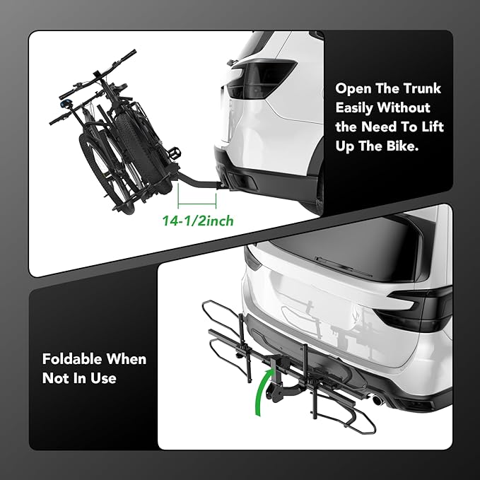 2-Bike Rack Hitch Mount, Fits E-Bikes, Fat Tires up to 5", 160lbs Tilting Hitch Mount Platform Rack for Cars SUVs Trucks -2" Receiver