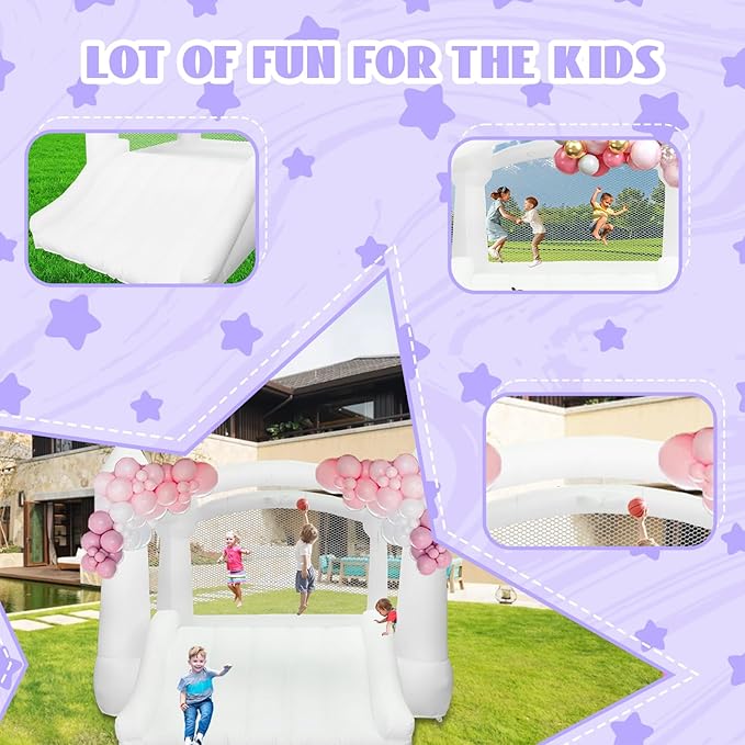 AKSPORT Inflatable Bounce House,White Castle Bounce House for Kids 3-6 Indoor & Outdoor Inflatable Bouncer House with Slide & Air Blower & Balloons for Kids Birthday Party,Wedding Party