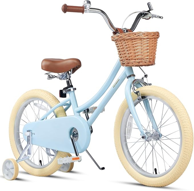 Petimini Girls Bike with Basket for 2-12 Years Old Kids, 12 14 16 18 20 Inch Bicycle with Bell Training Wheels Basket, Multiple Colors