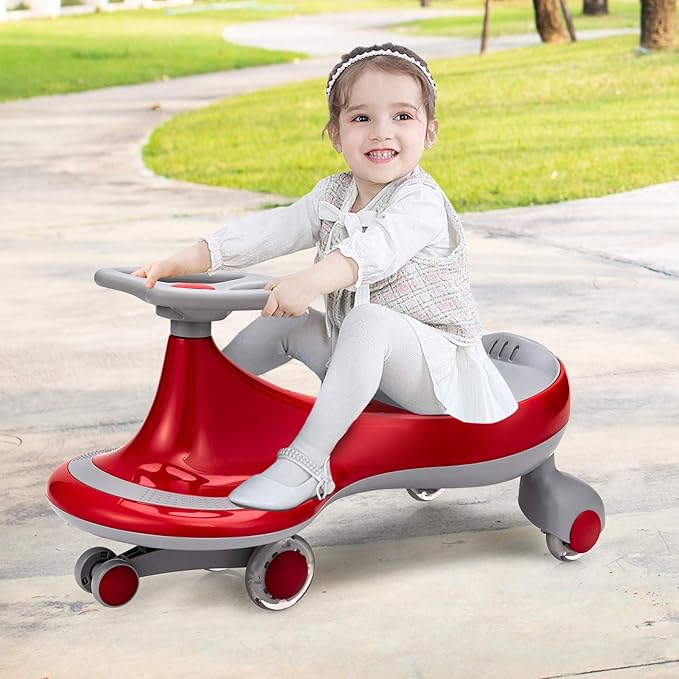 BABY JOY Wiggle Car for Kids, Swing Car with LED Flashing Wheels, No Batteries, Gears or Pedals, Uses Twist, Turn, Wiggle Movement to Steer, Ride-on Toy for Boys Girls 3 Year Old and Up (Red)