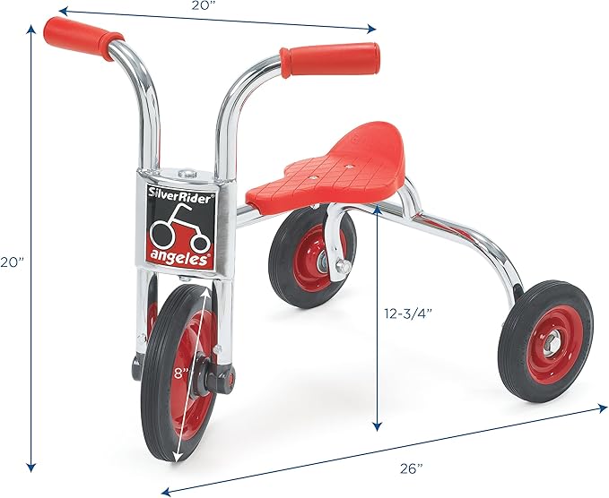 SILVERRIDER Toddler Trike, Kids Tricycle for Preschool, Daycare, Playground Kids Tricycles, Rubber Tires, Silver/Black, 8" Pusher