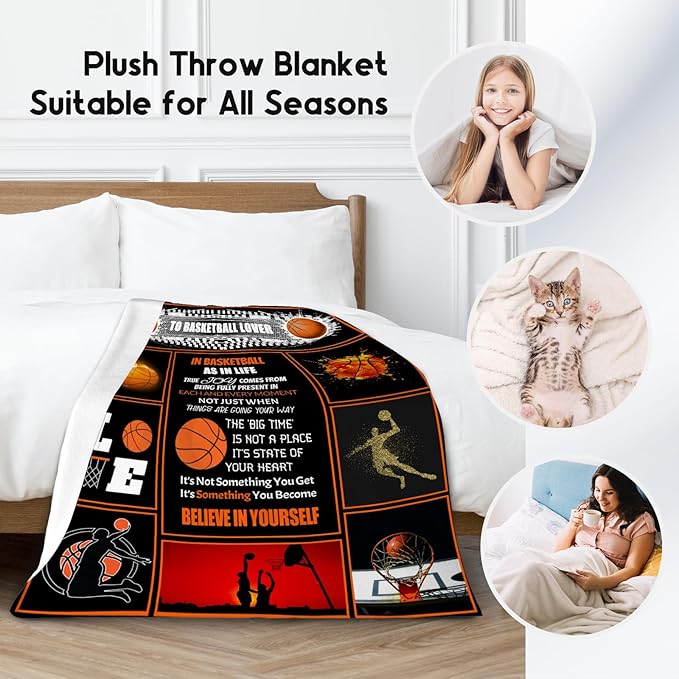 Basketball Gifts for Boys, Basketball Blanket for Girls Boys, Sport Throw Blankets for Player, Fleece Plush Kids Throws for Couch Bed Present Ideas (60x80 Inch)