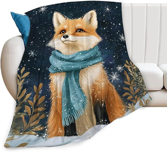 Fox Blanket Fox Decor Gifts Winter Snow Throw Blankets for Girls Boys Women Men Plush Cozy Flannel Fleece Fuzzy Blanket for Bed Couch Sofa 60"X50"