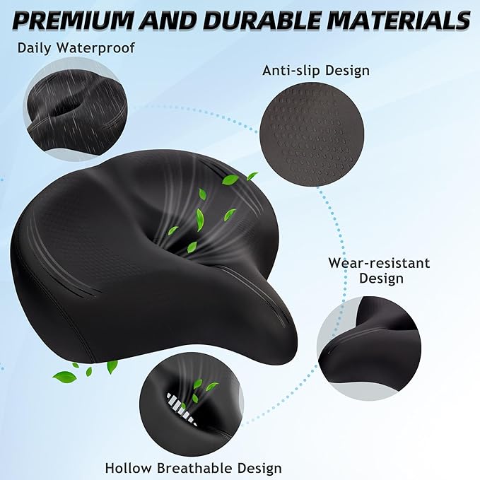 Oversized Bike Seat for Men & Women Comfort, Extra Wide Soft Padded Bicycle Seat Cushion, Large Comfortable Replacement Saddle for Peloton, Stationary Exercise Bike, Cruiser, Ebike, City Bike