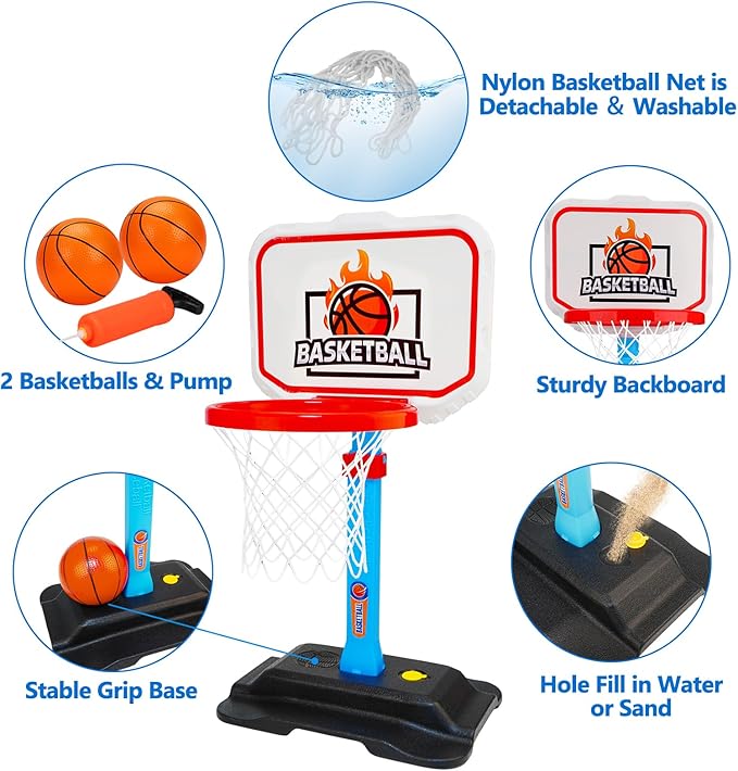 Toddler Basketball Hoop for Kid 1-3, Mini Adjustable Basketball Hoops Indoor with Balls Outdoor Pool Basketball Goal Sports Play Toys for 1 2 3 year old Baby Boys Girls Christmas Birthday Gifts