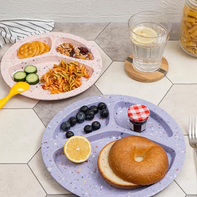 bzyoo 11-Inch Divided Plate Set of 2 – Unbreakable 100% Food Safe Melamine Plate, Dishwasher Safe Portion Control Plate with Dividers for BBQs, Parties