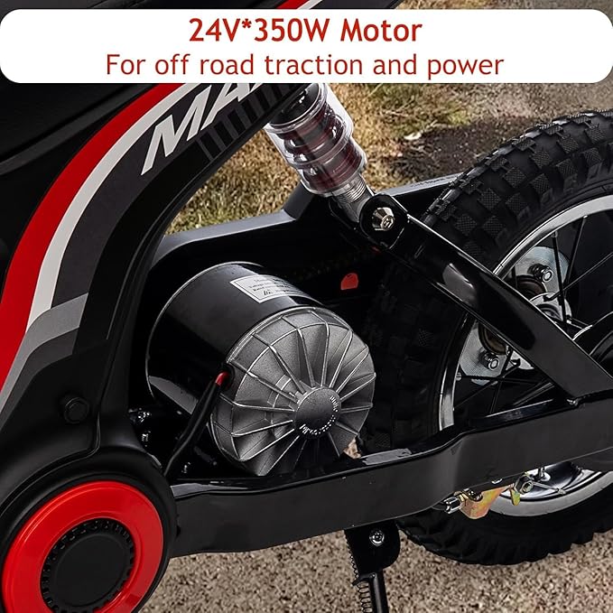 Electric Dirt Bike for Kids, 350W Electric Motorcycle Max 15 MPH & Up to 13.7 Miles Long Range, 3-Speed Modes Off-Road Motorcross for Girls and Boys, Red #7