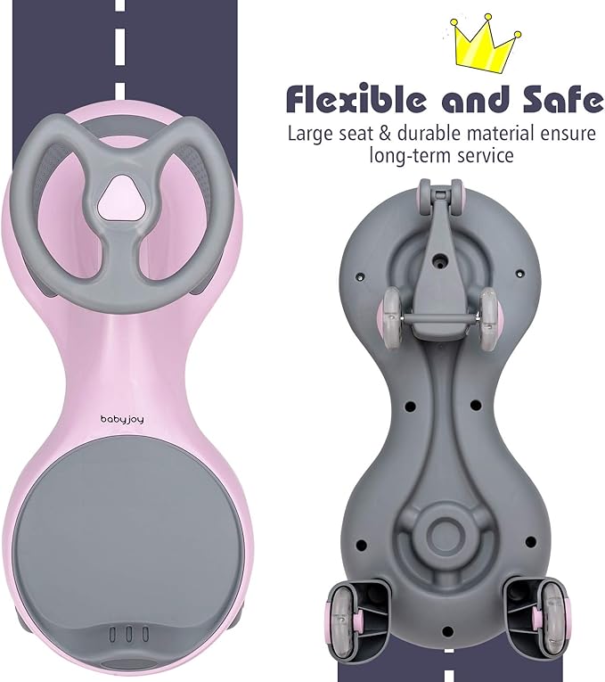 BABY JOY Wiggle Car for Kids, Swing Car with LED Flashing Wheels, No Batteries, Gears or Pedals, Uses Twist, Turn, Wiggle Movement to Steer, Ride-on Toy for Boys Girls 3 Year Old and Up (Pink)