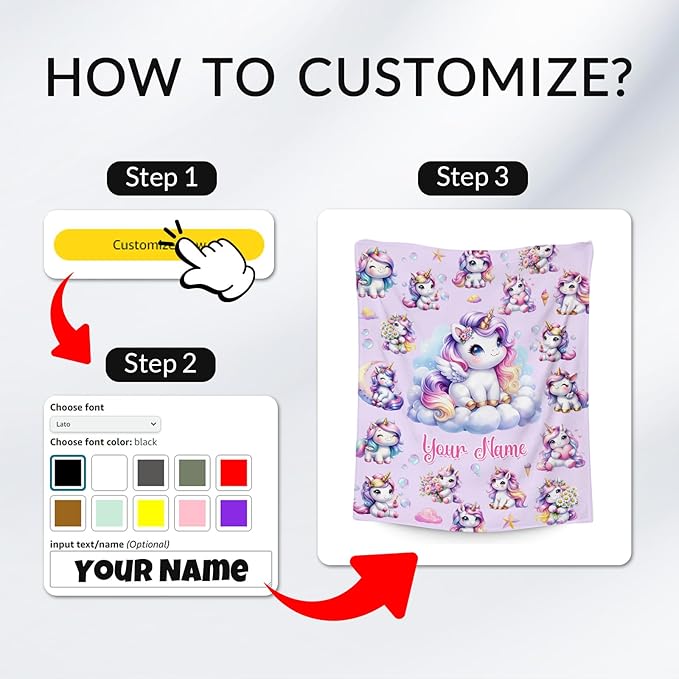 Gifts for Girls, Unicorn Blanket Gifts for Kids Unicorn Lovers, 60"x80" Personalized Soft Flannel Throw with Name for Women Adults