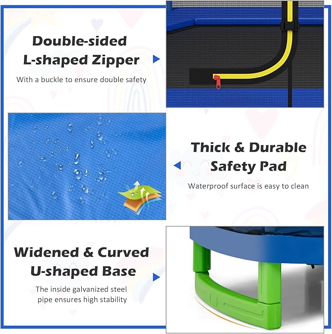 GYMAX Trampoline for Kids, 7FT Toddler Trampoline with Safety Enclosure Net & Seamless Spring Pad, Heavy Duty Small Indoor/Outdoor Trampoline for Boys, Girls Age 3+