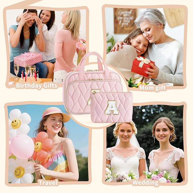 YOOLIFE Personalized Birthday Gifts for Women Teen Girls - Hanging Toiletry Bag Makeup Bag for Women Girls, Initial Toiletry Bag Makeup Bag Pink Letter K