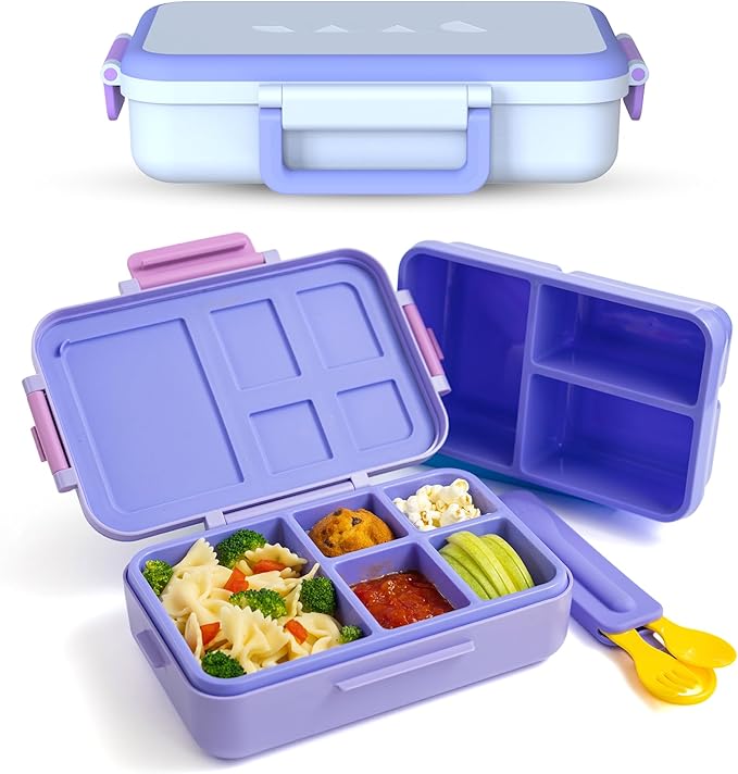 ovve® Ultimate Kids Bento Box & Cutlery Set - Leakproof Lunch Box for Kids with Interchangeable Inserts, BPA-Free, Dishwasher & Microwave Safe - Lunch Containers for School & Preschool (Purple)