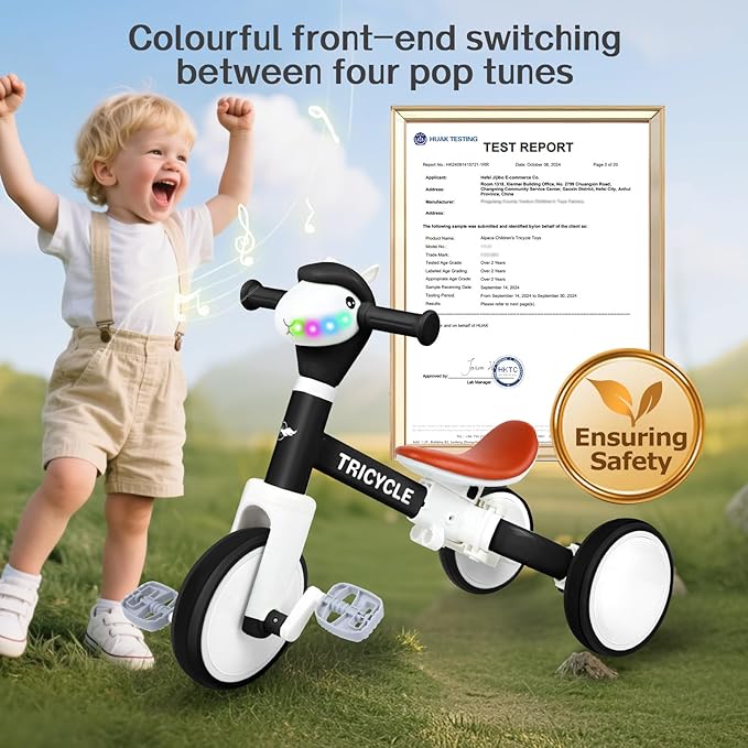Tricycle for Toddlers 3 Year Olds, Toddler Balance Bike for Boys Girls 2-4, Toddler Tricycle with Light & Music Front, Kids Bicycle with Removable Pedal, Birthday Gifts for 2 3 4 5 Year