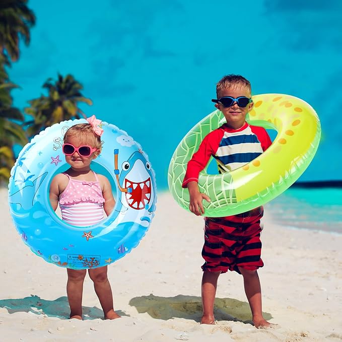 10 Pcs Inflatable Pool Floats Tubes for Kids 23.6 Inches Swim Ring Floaties Pool Tube Dinosaur Sea Animal Fruit Mermaid Unicorn Swim Rings for Kids Adults Summer Swimming Lake Beach Party