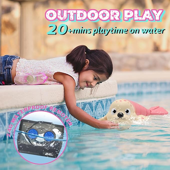 Pool Toys Amphibious Remote Control Seal on Land Water 2.4Ghz Rechargeable Battery Remote Control Shark for Pool Robot Toys for Kids 8-12 Years Old Boys Girls 8,9,10 Upgrade Version Pink