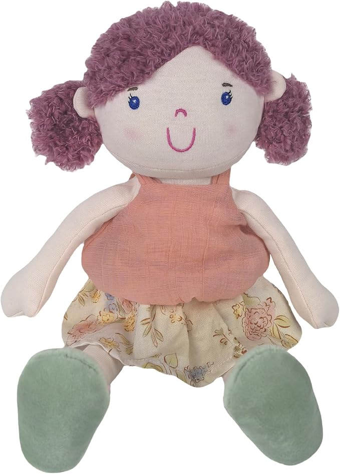 12“ Soft Baby Doll, Plush Doll Toy, Rag Doll Featuring Fluffy Purple Hair, Peach - Colored Top & Floral Skirt, Soft Stuffed Companion for Snuggling, Pretend Play Gifts for Kids