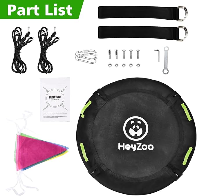 48 inch Tree Swing, Larger Saucer Flying Swing for Whole Family, 900lbs Weight Capacity, with Adjustable Hanging Straps, for Outdoor Backyard, Gifts for Kids, Black