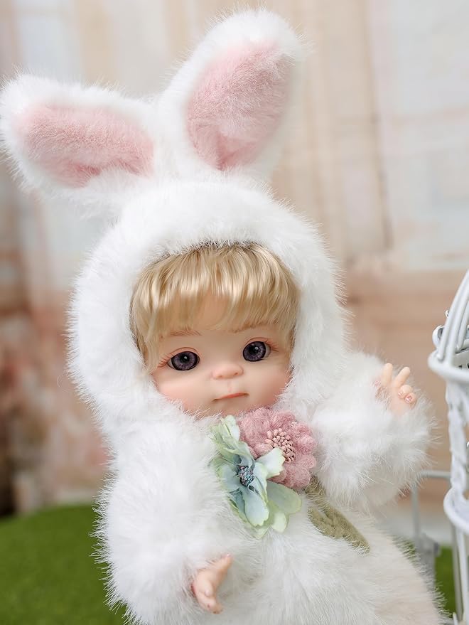Reborn Baby Doll 10 Inch – Realistic Full Vinyl Bunny Girl with Blonde Hair & Purple Eyes – Soft Collectible Toy Gift for Girls