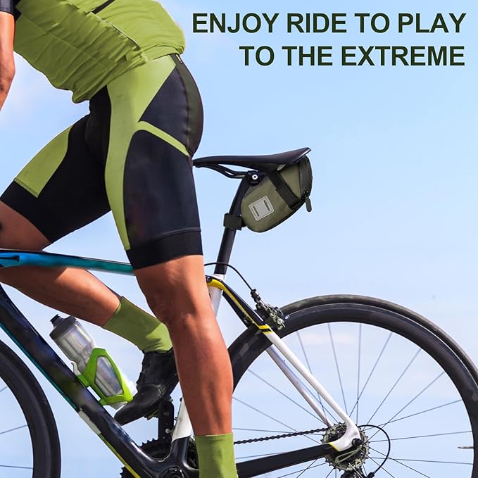 Desing Wish Compact Bike Saddle Bag Water-resistant Bicycle Saddle Bag Reflective Cycling Under Seat Pouch Seat Pack for Mountain/Road Bikes (Green)