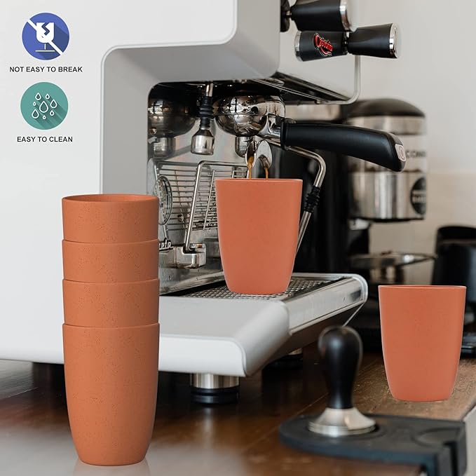 Wheat Straw Cups 6 PCS Good Alternative to Plastic Reusable Cups 20 oz Unbreakable Drinking Cup Reusable Dishwasher Safe Water Plastic Glasses Orange