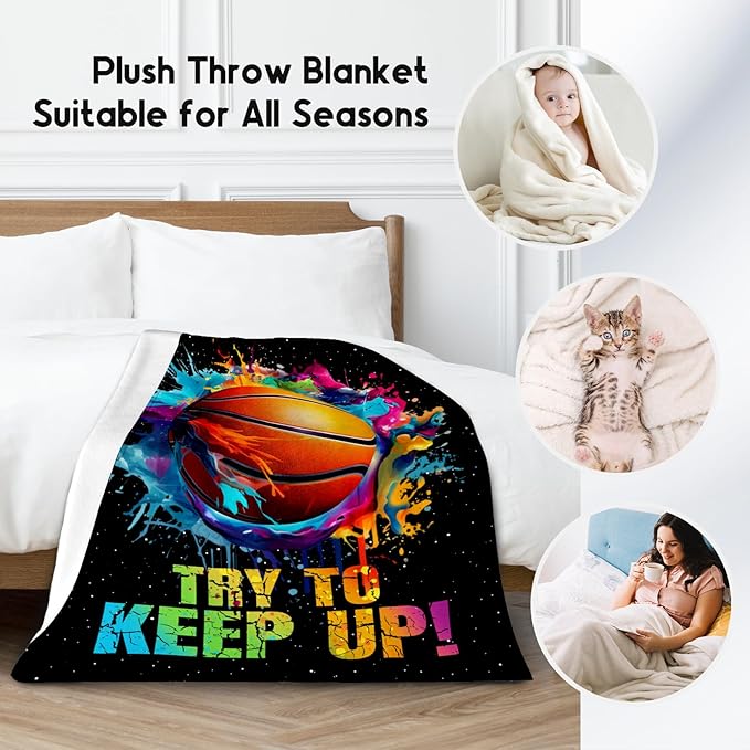 Basketball Blanket for Girls, Basketball Gifts for Boys Adults Sport Lovers, Kids Throw Blankets for Team Player Couch Sofa Home Decor (Colorful, 30x40 Inch)
