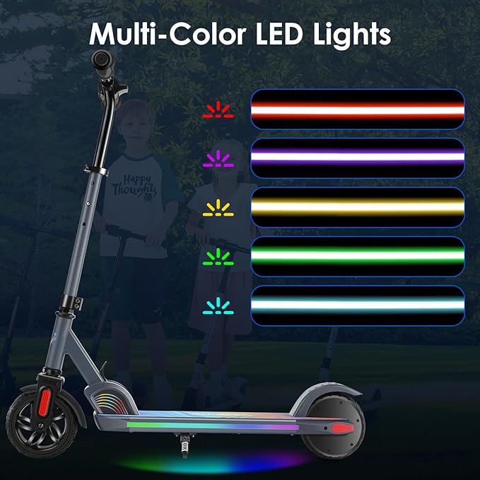 Caroma Electric Scooter for Kids Ages 6-14, 180W/150W Motor & 10 Mph, 85 Mins Ride Time, Adjustable Height & Speed, LED Display & Colorful Lights, Kids Electric Scooter, Best Gifts for Girls and Boy