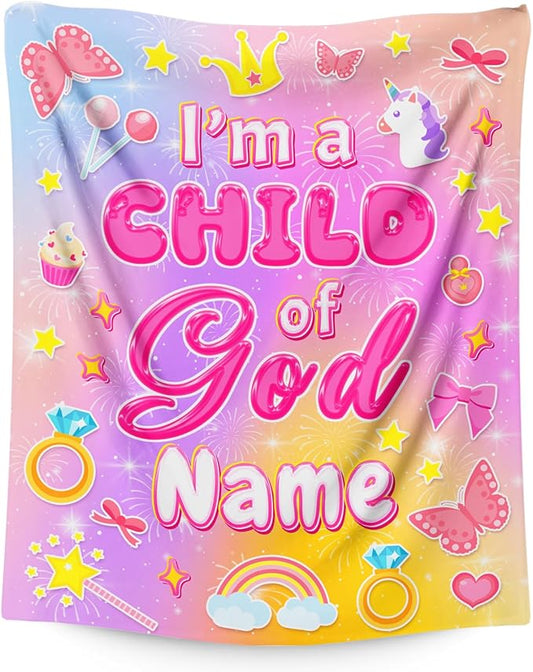 Personalized Blanket for Girls, Christian Throw Blanket Gifts for Kids Teens, 50"x60" Pink Cute Custom Flannel Blankets for Girl Lightweight Throws for Couch Sofa Bed Decor, Christian Gift Ideas