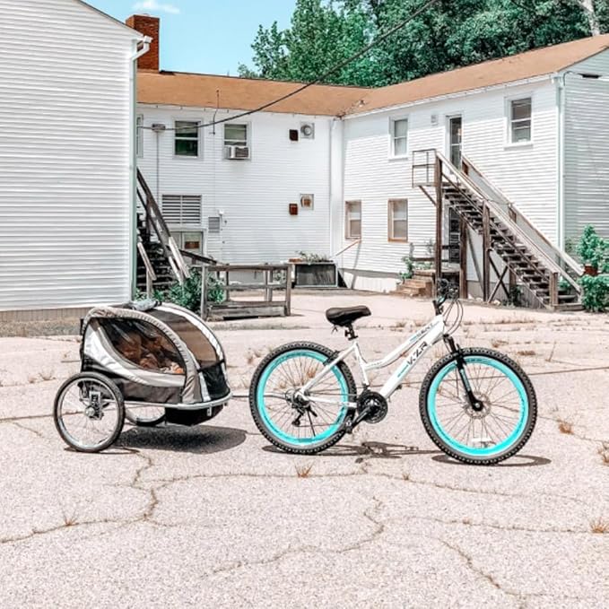 ClevrPlus Deluxe 3-in-1 Double 2 Seat Bicycle Bike Trailer Jogger Stroller for Kids Children | Foldable Collapsible w/Pivot Front Wheel