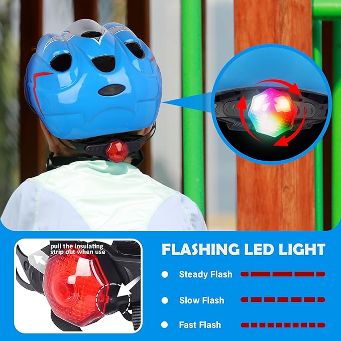 Kids Toddler Bike Helmet, Adjustable Boys Girl Helmets from Baby to Children(Age 1-8), Multi Sports for Bicycle Skate Scooter with LED Light