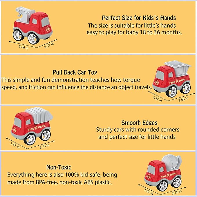 Veslier Toddler Car Toys for 3 4 5 Years Old Construction Transport Truck with 4 Pack Small Pull Back Construction Vehicles Friction Power Cars Christmas Birthday Gifts for Kids Boys Girls