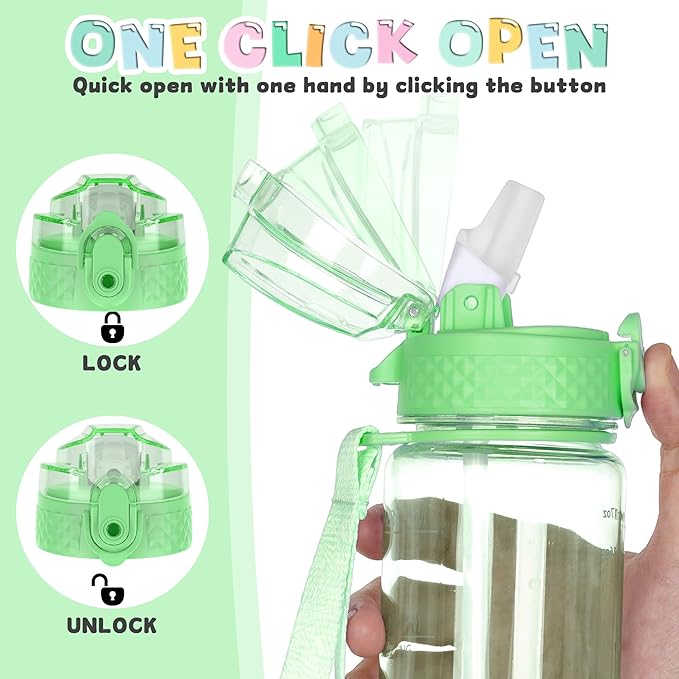 OLDLEY 17oz Kids Water Bottle for school Girls Boys, Motivational Water Bottles With Silicone Straw, Leak-Proof Tritan BPA-Free, Reusable water bottles for kids, Pear