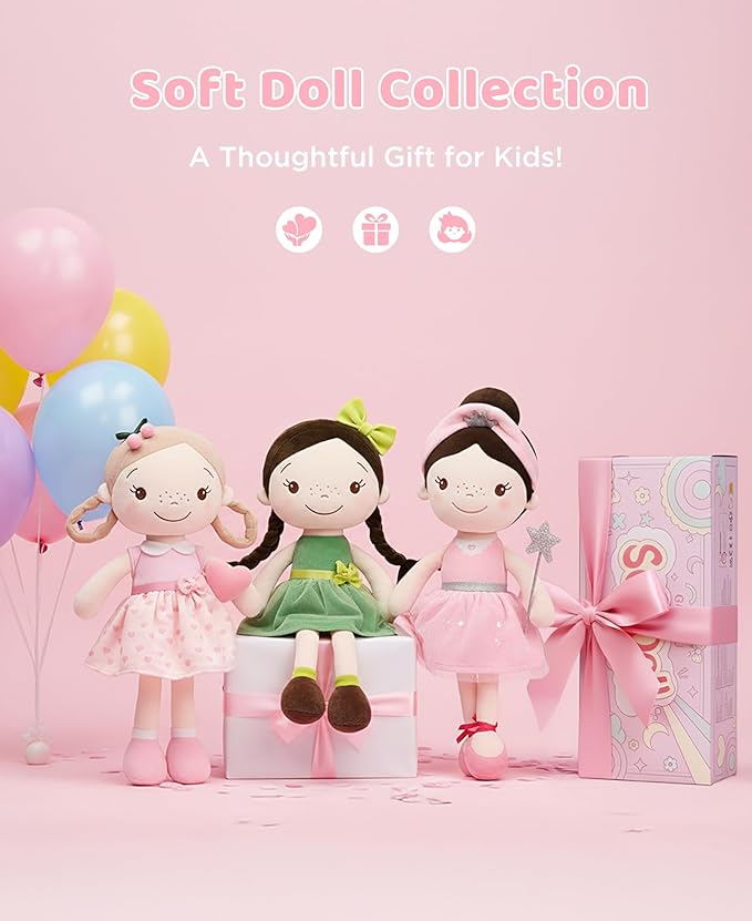 GAGAKU Soft Baby Doll Toys (16'') for Girls, My First Baby Rag Dolls for 1 Year Old Girl Birthday Gift Plush Doll Toys Machine Washable Baby Doll for Toddler Kids Infants - Forest Girl