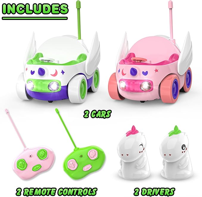 2 Pack Unicorn Remote Control Car for Toddler, Unicorns Gifts for Girls and Boys, Car Toys for Kids with LED Lights and Music, Christmas Birthday Gifts for Baby 2 3 4 5 Year Old