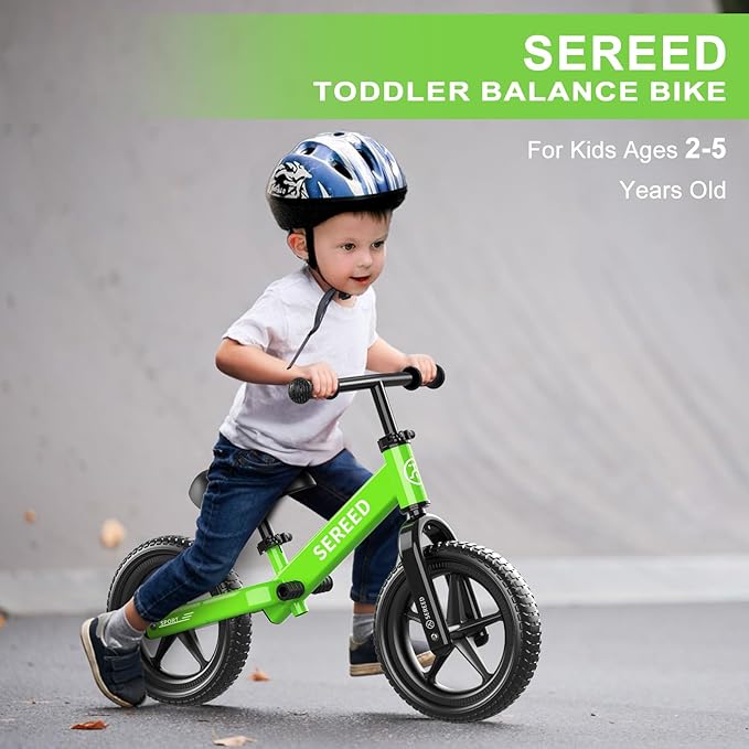 SEREED Toddler Balance Bike 2 Year Old, No Pedal Kids Toy Bike for 2-5 Years Old, Tool-Free Adjustment, Gift for 2-3 Boys Girls, Customize Plate with 3pcs Stickers (Green)