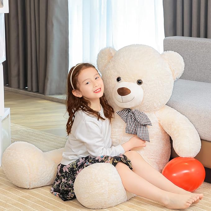 Giant White Teddy Bear 55" Stuffed Animals Plush Toy, Cute Life Size Big Soft Bear for Boy Girl Birthday Valentine Mother's Day, 140 CM, 7 LBs