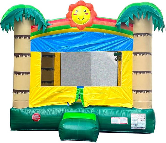 Crossover No-Print Tropical Smiley Face Inflatable Bounce House, Bouncy Jump Castle for Kids and Toddlers, Outdoor Birthday Party Jumping Bouncer, Commercial-Grade, Without Blower, 13 x 12 x 14.5 Ft