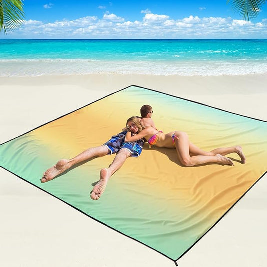 Beach Blanket Waterproof Sandproof Beach Mat 79" X 83"/10'x9'for 2-8 Adults Quick Drying Outdoor Picnic Mat Beach Accessories for Travel, Camping, Hiking