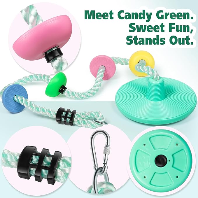ZNCMRR Tree Swings for Kids Outdoor Rope Swing for Tree Climbing Rope for Kids Disc Swing for Kid Outdoor Swing Set Accessories Playground Accessories Swings for Swing Set(Candy Green)