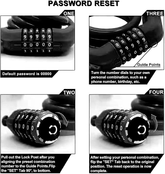 Bike Lock Cable, 4 Feet Resettable Cable Lock, Self Coiling 5 Digit Combination Bike Lock, Pefect for Locking Motocylce E Bike Scooter Skatebord (Black)