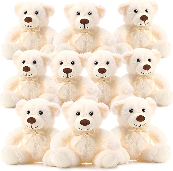 Skylety 10 Pcs Bears Bulk Stuffed Animal Plush Toys 10-14 Inches Birthday Party Favors(Beige)