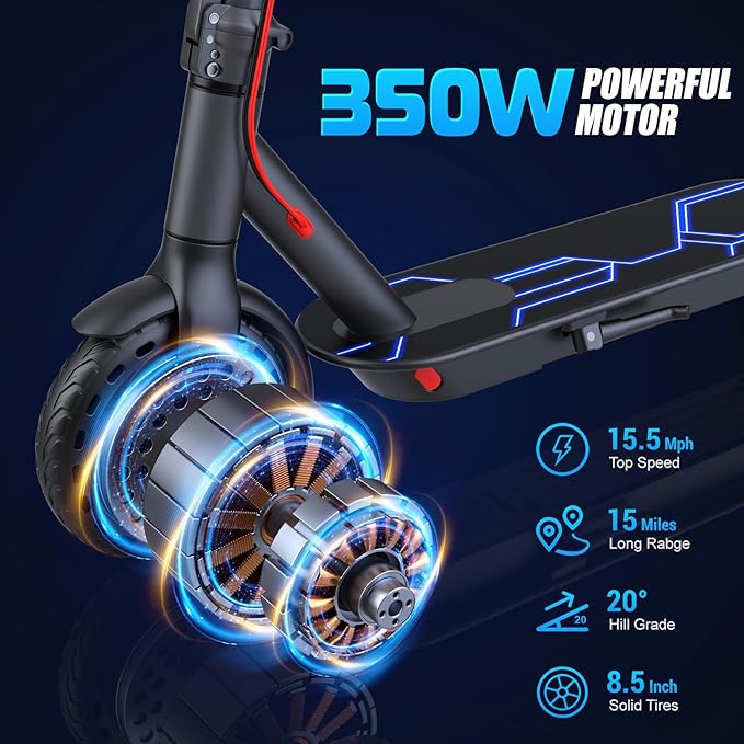 Caroma Electric Scooter Adults, Powerful 350W/500W/750W Motor, Top Speed 20/25 Mph & 18/25/30 Miles Range, 8.5" Solid Tires, Cruise Control E Scooter for Adults (Multiple Options)